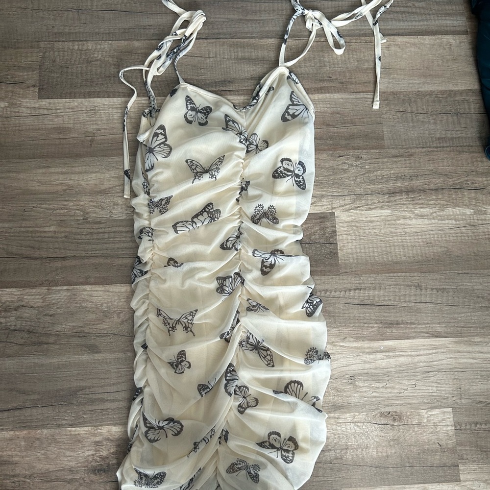 White and black SHEIN butterfly dress